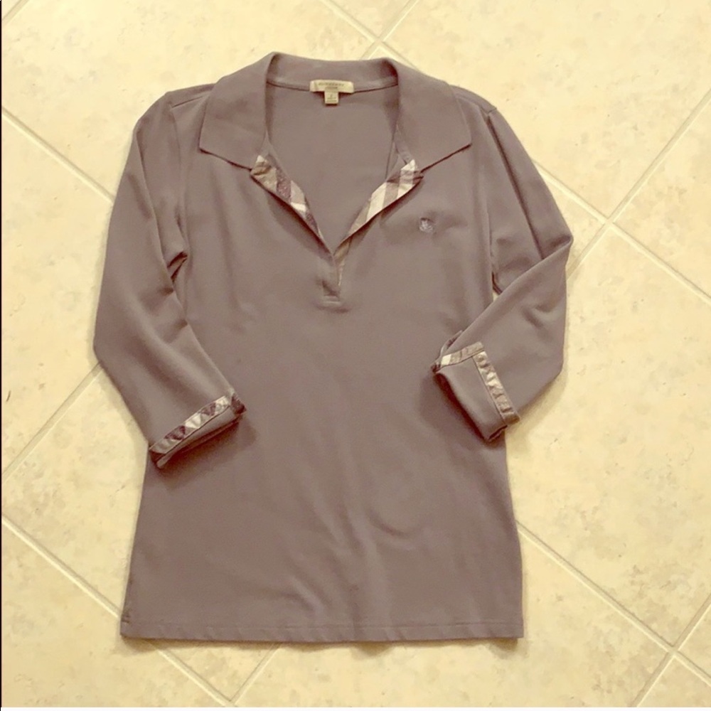 Burberry Gray Collar vNeck 3/4Sleeve Polo, NWOT - Picture 2 of 2